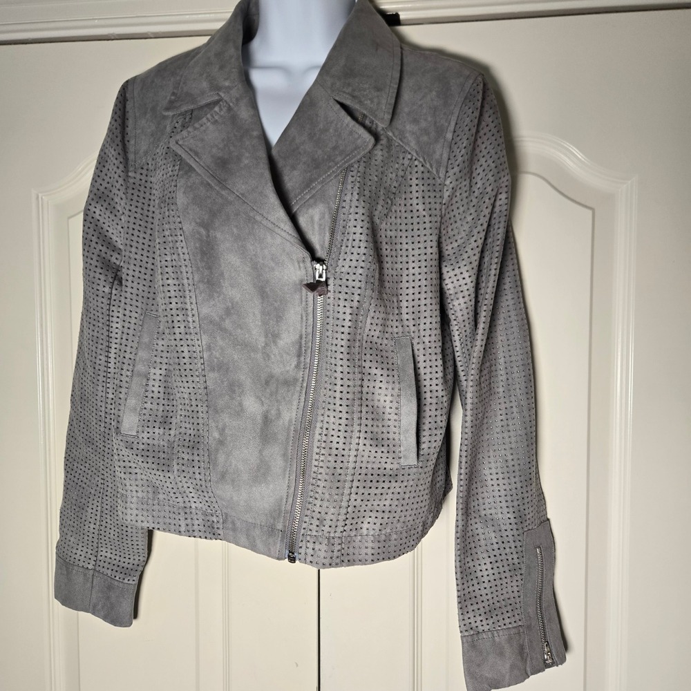 Hei Hei Anthropologie Grey Perforated Faux Suede Moto Jacket Size S Zip Front
